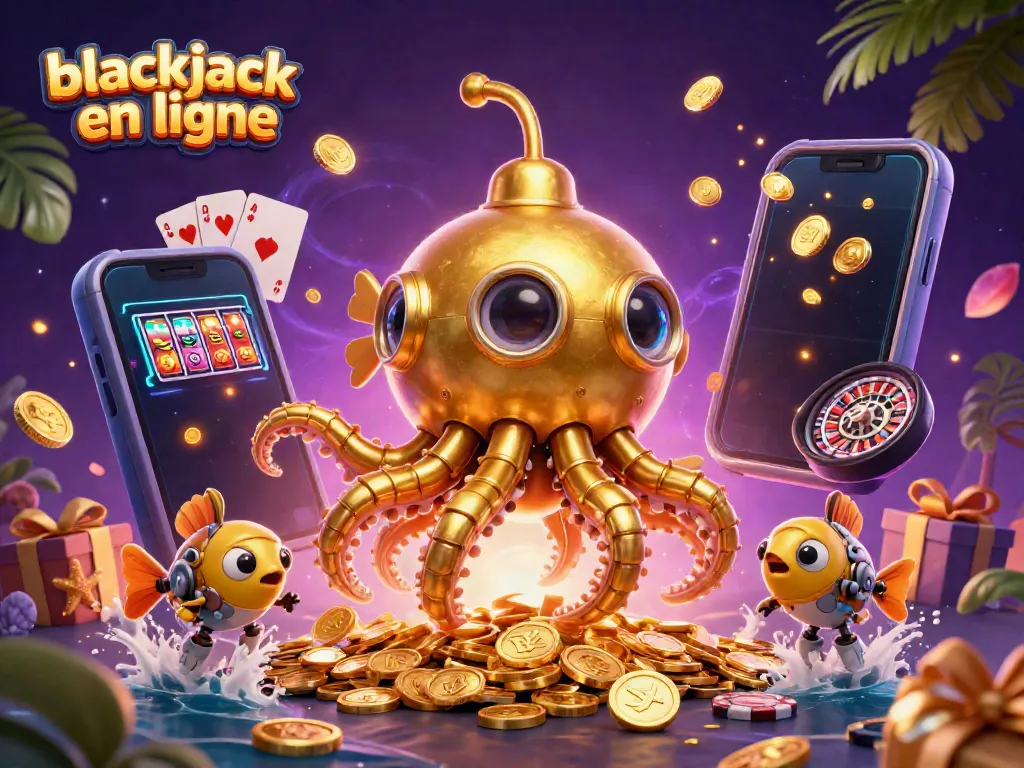 Jouer au blackjack en ligne avec une illustration 3D dynamique de personnages de casino.